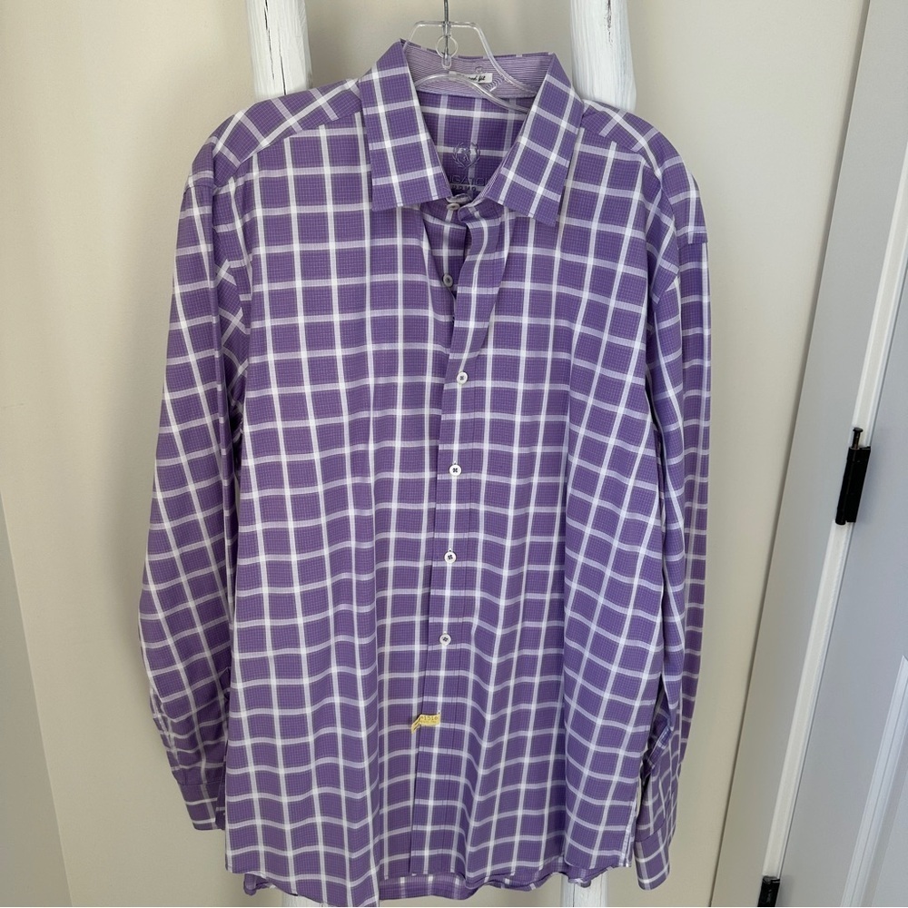 Bugatchi Men’s Purple Grid Pattern Long Sleeve Dress Shirt SZ XL - Picture 13 of 13